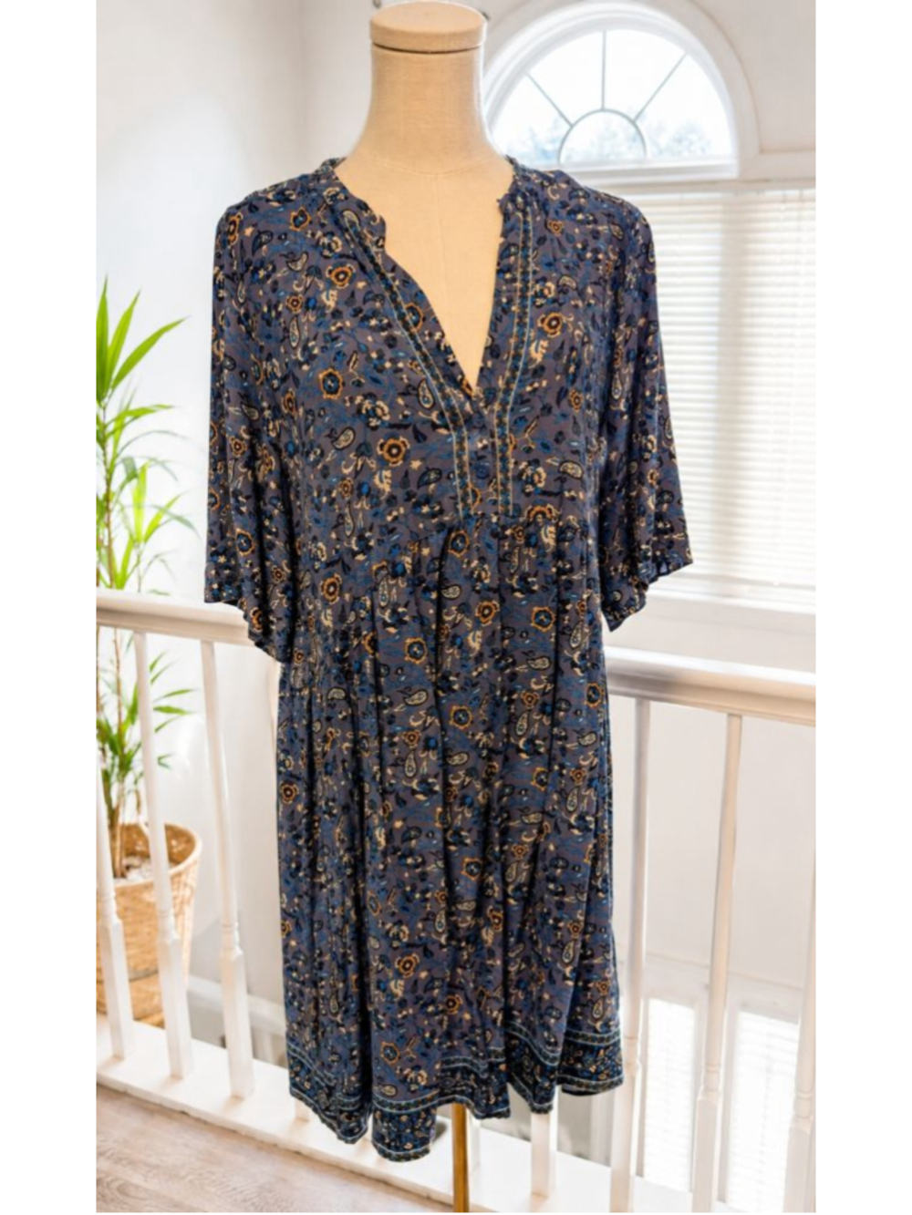 Gerard Darel Paris Boho Paisley Floral Viscose Midi Dress size M